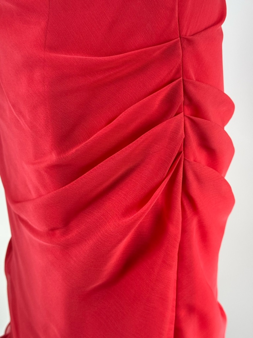 Dalia MacPhee Red One Shoulder Ruffle  Evening Gown Ruched Chiffon Formal  Dress - Picture 10 of 16